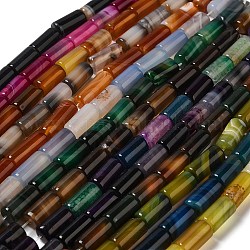 Chapelets de perles d'agate naturelle, teints et chauffée, colonne, couleur mixte, 8~8.5x14.5~16mm, Trou: 1.6mm, Environ 12 pcs/chapelet, 7.20~7.48'' (18.3~19 cm)