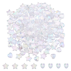 Perlas acrílicas transparentes ecológicas dicosméticas, estrella, corazón, claro ab, 9~10x8.5~10x4~4.5mm, agujero: 1.5 mm, 400 piezas / style