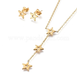304 estrella joyas de acero inoxidable conjuntos, cadenas de cable collares pendientes y aretes, con orejeras y cierress de langosta, dorado, 20.03 pulgada (50.9 cm), 8.5x9mm, pin: 0.7 mm