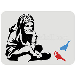 FINGERINSPIRE Banksy Girl with Blue Bird Stencil 29.7x21cm Reusable Banksy Drawing Stencil DIY Craft Banksy Decoration Stencil for Painting on Wall, Wood, Furniture, Fabric and Paper