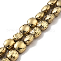 Fili di perle di ematite sintetica non magnetica con placcatura sottovuoto, testa di leone ovale, oro placcato, 10x10x7mm, Foro: 1.2 mm, circa 37pcs/filo, 15.35 pollice (39 cm)