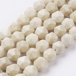 Chapelets de perles en bois pétrifié naturel, facette, ronde, 8x7mm, Trou: 1mm, Environ 49 pcs/chapelet, 15.3 pouce (39 cm)