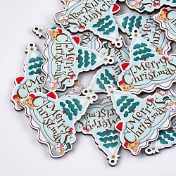 Gros pendentifs en tilleul imprimé, retour couleur aléatoire, arbres de Noël, turquoise pale, 51x50.5x3mm, Trou: 2mm