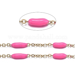 Main chaînes émail de perles, avec chaînes gourmettes en acier inoxydable et bobine, soudé, Plaqué longue durée, or, rose foncé, 1.5x1x0.1mm, environ 32.8 pied (10 m)/rouleau