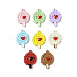 Spray Painted Alloy Pendants, with Enamel, Lollipop with Heart Charm, Mixed Color, 19.5x13x3mm, Hole: 1.5mm