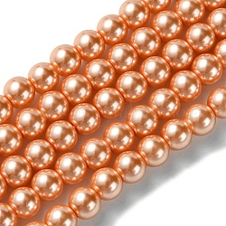 Brins de perles de verre teint écologiques, ronde, cordon en coton fileté, saumon noir, 6mm, Trou: 1.2~1.5mm, Environ 70 pcs/chapelet, 15.7 pouce