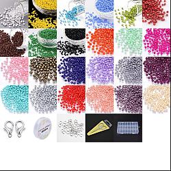 DIY 8/0 Glass Seed Beads Stretch Bracelet Making Kits, Including 24 Colors Beads, Zinc Alloy Lobster Claw Clasps, Elastic Crystal Thread, Iron Jump Rings and PVC Scissor Protective Cover, Mixed Color, 3~3.5mm, Hole: 1~1.2mm