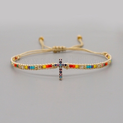 Verstellbare Nylonschnur geflochtenen Perlen Armbänder, mit Glasperlen, Kreuz, Farbig, 11 Zoll (28 cm)