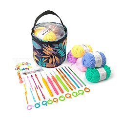 Diy muñeca hecha a mano tejer conjuntos de bolsos con patrón de hojas, conjunto de ganchos de crochet, material de hilo especial, color mezclado, 14.5x14 cm