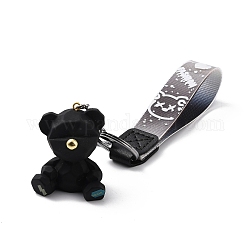 Porte-clés fermoirs en similicuir, avec pendentifs en résine et accessoires en alliage de zinc, ours, gunmetal, noir, 21 cm
