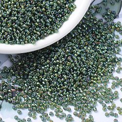 Perles rocailles miyuki rondes, Perles de rocaille japonais, 11/0, (rr1026) olive argentée ab, 2x1.3mm, Trou: 0.8mm, environ 50000 pcs / livre