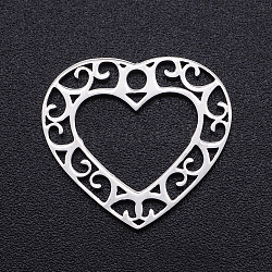 201 Stainless Steel Pendants, Filigree Joiners Findings, Laser Cut, Heart, Stainless Steel Color, 17x19x1mm, Hole: 2mm