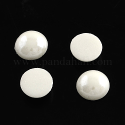 Cabujones de cristal opaco plisado perlado, medio redondo / cúpula, blanco, 13~14x5~5.5mm