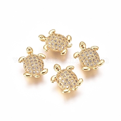 Laiton micro pavé de perles de zircone cubique claires, tortue, or, 11x9x4mm, Trou: 1.2mm