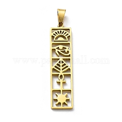 304 Stainless Steel Pendants, Rectangle Charm, Golden, 34x8x1.4mm, Hole: 5.5x3mm