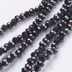 Electroplate Glass Bead Strands, Faceted, Rondelle, Black Plated, 4x3mm, Hole: 1mm, about 140~145pcs/strand, 18.1 inch