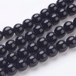 Синтетических черный камень бисер нитей, круглые, окрашенные, чёрные, 8 мм, отверстие : 1 мм