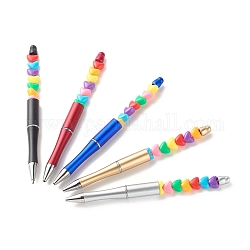 Bolígrafos de plástico con cuentas, con cuentas europeas de acrílico opaco en forma de corazón, color mezclado, 145x11.5mm