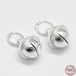 925 Sterling Silber Glocke Charme, mit Messing, Silber, 8x7 mm, Bohrung: 3.5 mm