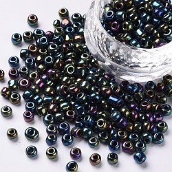 6/0 perles de rocaille en verre, iris ronde, colorées, 4mm, Trou: 1mm, environ 4500 pcs / livre