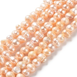Fili di perle di perle d'acqua dolce coltivate naturali, patata, grado ab, sabbia marrone, 7~8x6~6.5mm, Foro: 0.6 mm, circa 52pcs/filo, 13.31~13.46 pollice (33.8~34.2 cm)