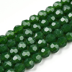 Chapelets de perles en verre opaques solides, ronde à facettes, verte, 4~5mm, Trou: 0.5mm, Environ 93~98 pcs/chapelet, 14.69 pouce (37.3 cm)