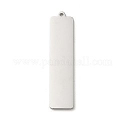 304 Stainless Steel Pendants, Laser Cut, Rectangle Charm, Stainless Steel Color, 42x10x1.5mm, Hole: 1.4mm