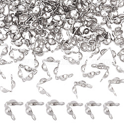Unicraftale 200pz 2 punte di perline in acciaio inossidabile misura 304, finisce calotte, copertura del nodo a conchiglia, colore acciaio inossidabile, 4~5x2.5~3.5mm, Foro: 1 mm, diametro interno: 1.6~2mm, 100pcs / size