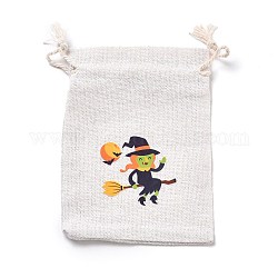 Pochettes de rangement en tissu de coton halloween, rectangles sacs à cordon, pour les sacs-cadeaux de bonbons, motif de sorcière, 13.8x10x0.1 cm