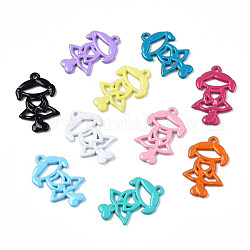 Spray Painted Alloy Pendants, Cadmium Free & Nickel Free & Lead Free, Girl, Mixed Color, 22x13.5x2mm, Hole: 1.2mm