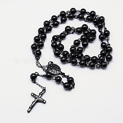 Мужское ожерелье из четок с крестом на кресте, 304 ожерелье нержавеющей стали для пасхи, металлический черный, 21.7 дюйм (55 см)