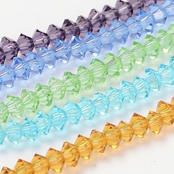 Faceted Bicone Transparent Glass Bead Strands, Mixed Color, 5x3mm, Hole: 1mm, about 99pcs/strand, 11.8 inch