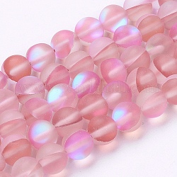 Synthetische Mondstein Perlen Stränge, holographische Perlen, matt, Runde, hellviolettrot, 8 mm, Bohrung: 0.8 mm, ca. 47~48 Stk. / Strang, 15.1 Zoll