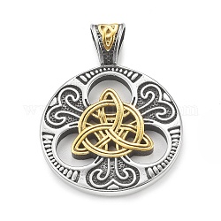 Viking Norse 304 Stainless Steel Pendants, Flat Round with Triquetra Knot Charm, Antique Silver & Golden, 45x33x8mm, Hole: 5.5x8.5mm