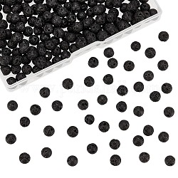Runde Perlen aus natürlichem Lavastein, Runde, Schwarz, 6 mm, Bohrung: 1 mm, 250 Stück / Karton
