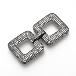 真鍮製マイクロパヴェキュービックジルコニア折りたたみ式クラスプ  正方形  ガンメタ色  50x24x5mm  穴：11x11mm