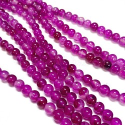 Natural Agate Beads Strands, Dyed, Round, Magenta, Magenta, 8mm, Hole: 1mm, about 52pcs/strand, 15.5 inch