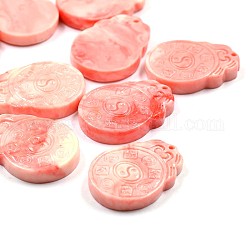Eight Diagrams Dyed Synthetical Coral Pendants, Pink, 32x23x5mm, Hole: 1mm