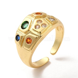 Красочное открытое кольцо-манжета с геометрией кубического циркония, ионное покрытие (ip) латунное широкое кольцо для женщин, реальный 18k позолоченный, размер США 7 (17.3 мм)