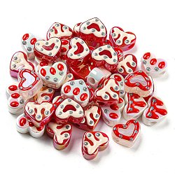 Europäische Acryl-Emaille-Perlen zum Valentinstag, Großloch perlen, Herz, rot, 14.6x17.8x8.3 mm, Bohrung: 4.5 mm