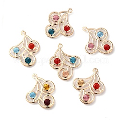 Iron with Glass Pendants, Hollow Flower Charm, Mixed Color, 33x27x5.5mm, Hole: 1.8mm