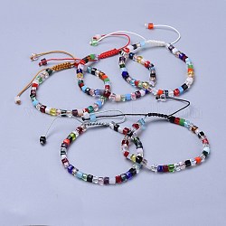 Регулируемые нейлоновые шнур плетеный браслеты из бисера, с гранеными прозрачными стеклянными бусинами, разноцветные, 2-1/8 дюйм ~ 3-1/8 дюйма (5.4~8 см)