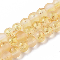 Fili di perle di vetro verniciato a spruzzo satinato, con foglia d'oro, tondo, oro, 4~5mm, Foro: 0.9~1.2 mm, circa 95~103pcs/filo, 13.78 pollice ~ 14.88 pollici (35~37.8 cm)