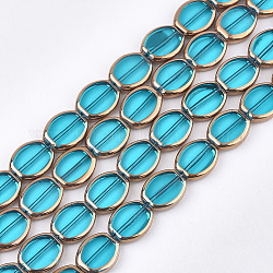 Chapelets de perles en verre électroplaqué, bord plaqué, ovale, bleu profond du ciel, 17x14x4.5mm, Trou: 1.2mm, Environ 20 pcs/chapelet, 12.9 pouce
