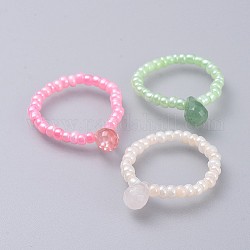 Natural & Synthetic Mixed Stone Stretch Finger Rings, with Glass Seed Beads, Teardrop, Size 8, 18mm