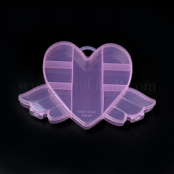 Volar contenedores de almacenamiento de abalorios de plástico corazón, 9 compartimentos, rosa, 12x17.5x2 cm