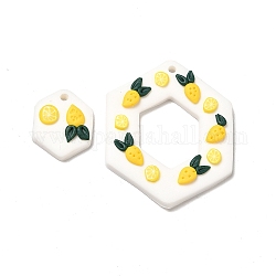 Set di pendenti in argilla polimerica fatti a mano, esagono con limone e fragola, giallo, 36x30x5mm, Foro: 1.8 mm, 2 pc / set