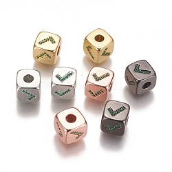 Perles de zircone cubique micro pave en Laiton, Plaqué longue durée, cube, verte, couleur mixte, 9x9x9mm, Trou: 3.5mm