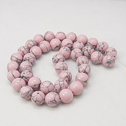 Synthetic Turquoise Beads Strands, Dyed, Round, Pink, 6mm, Hole: 1mm, about 66pcs/strand, 15.7 inch
