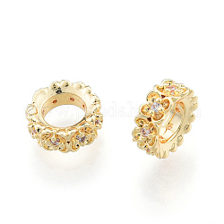 Perles séparateurs en laiton, avec strass cristal, sans nickel, anneau avec fleur, véritable 18k plaqué or, 8x3mm, Trou: 4.5mm